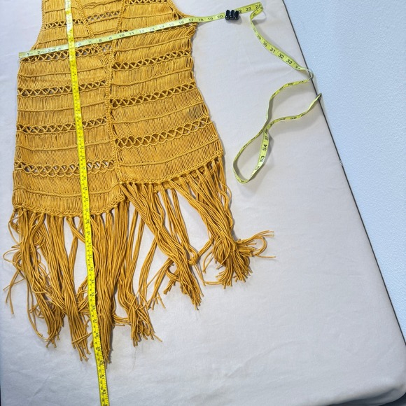 Rock & Roll Cowgirl Mustard Yellow Macrame Fringe Vest Longline Boho Women's L - Picture 5 of 13